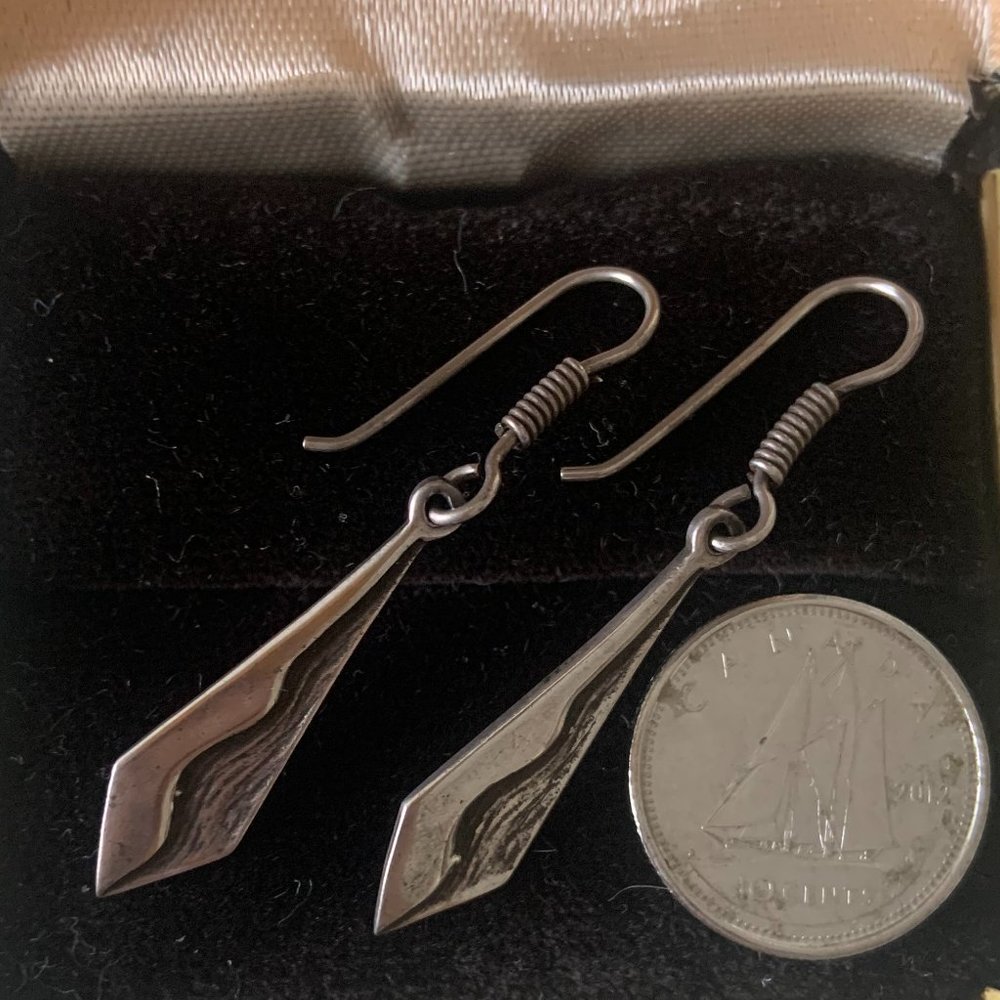 Sterling Silver Geometric Dagger Drop Dangle - Picture 2 of 3